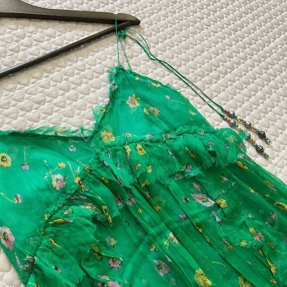 NWOT The Kooples Silk Green Floral Mini Dress Size 2 - Picture 7 of 12